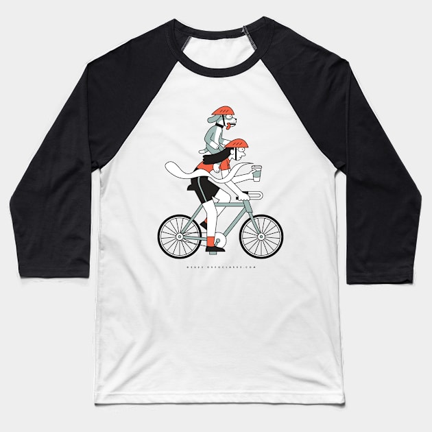 Biker Girl with Dog Baseball T-Shirt by GregClarke